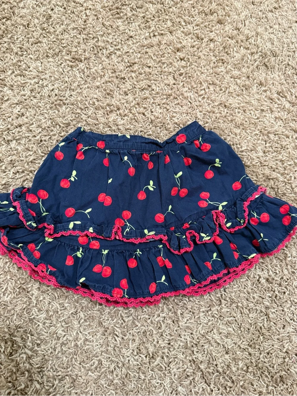 Gymboree Navy Cherry Ruffle Skirt with Pink Trim